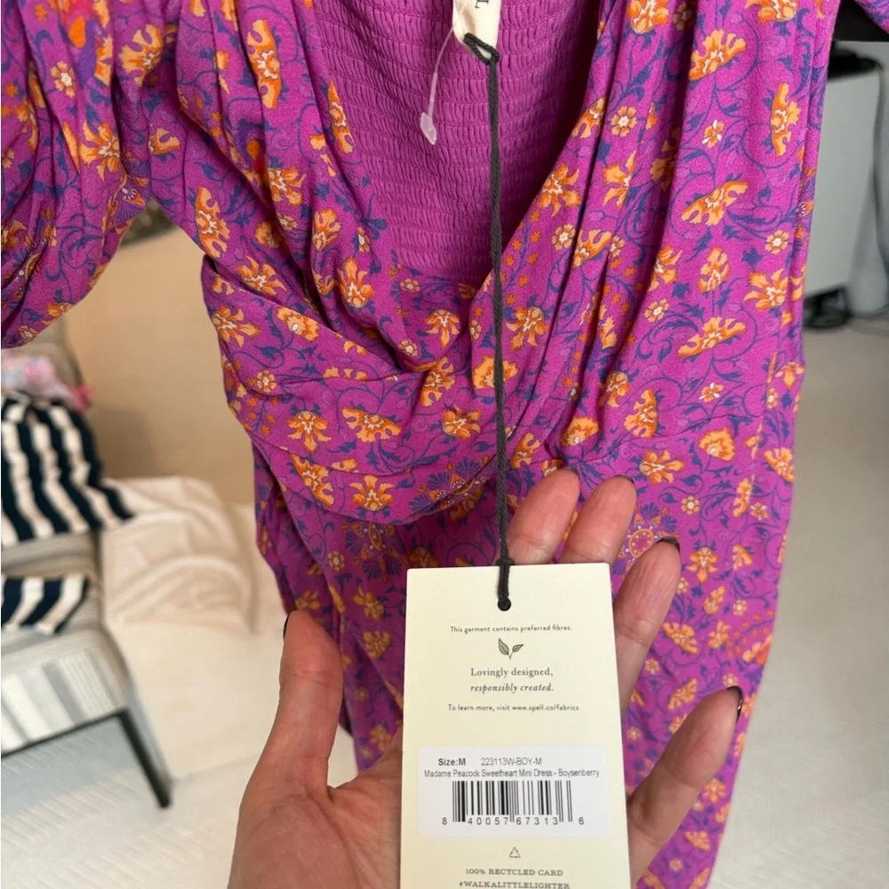 Spell Madame peacock Floral Mini Dress NWT - Picture 3 of 3